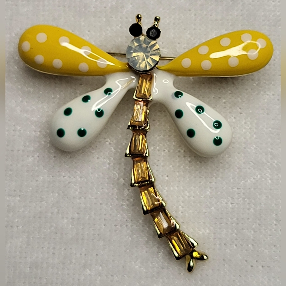 New Polka Dot Dragonfly Enamel Brooch /  Pin